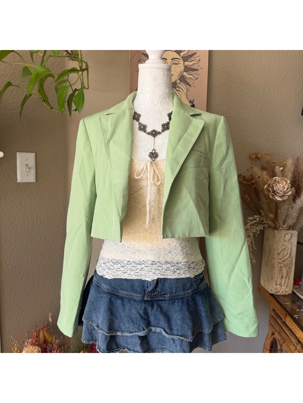Zara mint cropped blazer